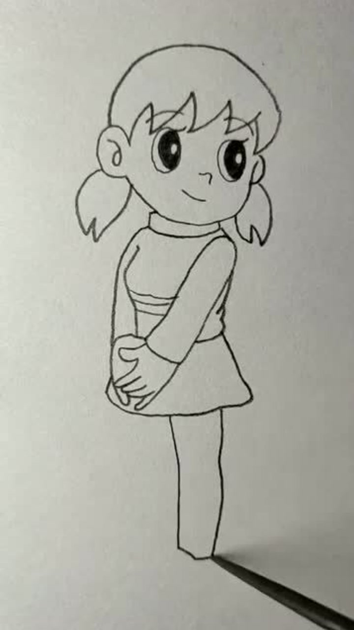 简笔画:画漂亮的静香,童年的回忆