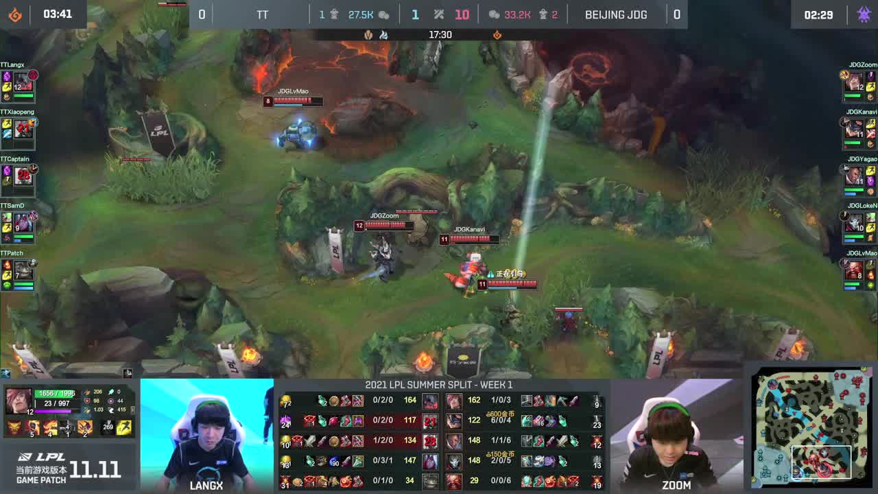 【回放】2021 LPL夏季赛W1D4 TT vs 北京JDG 第1局