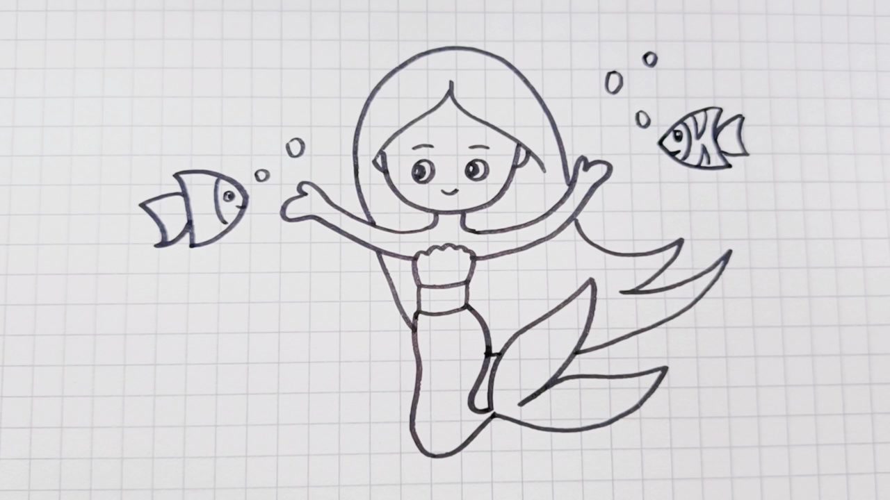 美人鱼简笔画,可爱的话一起来画画吧