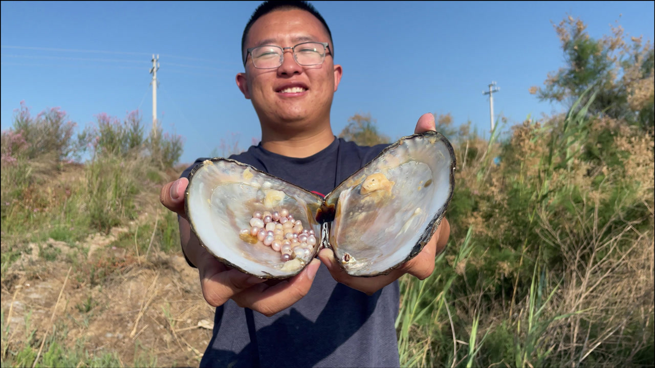 赶海收获太少,二蛋跑去河边捡河蚌,没想到开出了珍珠蚌