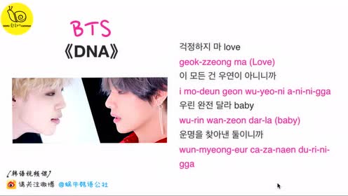 韩语教学 防弹少年团bts dna 歌词讲解 腾讯视频