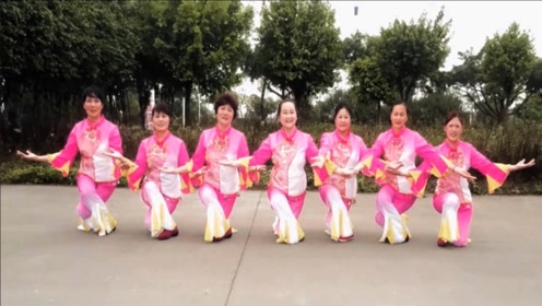 7姐妹跳全网超火民族舞《泛水荷塘》舞步齐整好看,队形大气超美