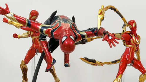 hottoys荷兰弟钢铁蜘蛛侠,完美还原金属质感战衣和金色机械蛛爪