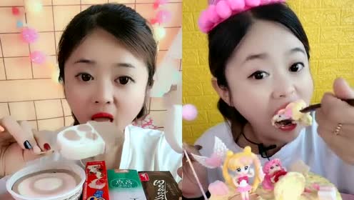 美女直播吃雪人巧克力雪糕,少女心蛋糕,各种口味任意选,是我向往的