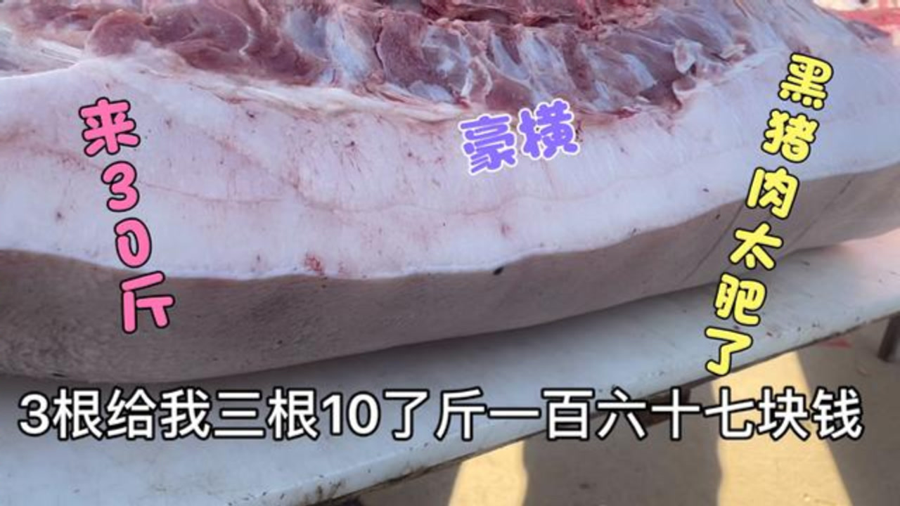 东北的黑猪肉真好,这大肥肉看着就香,给我来30斤,厉害