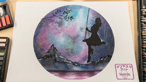 用彩粉和彩铅画一幅梦幻星空下的少女,满满的浪漫气息