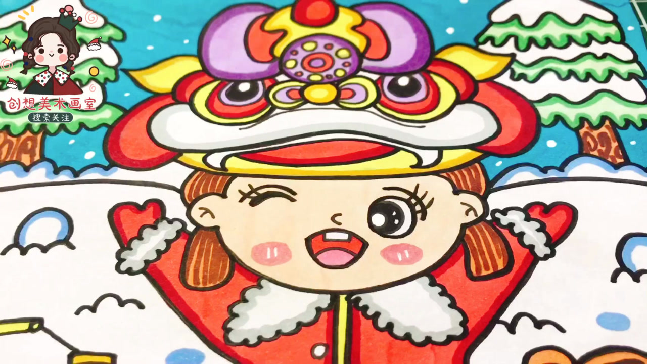 2022虎年春节儿童画,小学生新年元旦主题绘画,新年