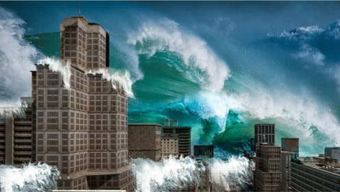 地震引发大海啸,整座城市瞬间被淹没,画面太可怕了!