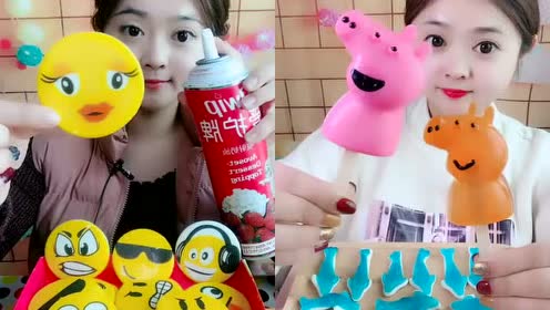 美女直播吃巧克力表情包,多色果冻雪糕,各种口味任意选,是我向往的