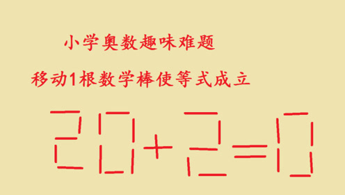 小学奥数题就是难!移动1根数学棒使等式20 2=0成立!