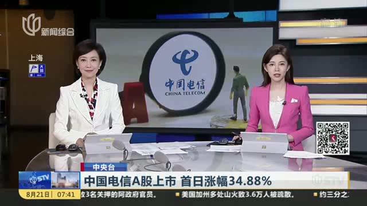 中国电信A股上市 首日涨幅34.88%