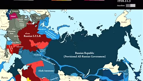 十月革命历史地图,红军和白军展开拉锯战,苏联最后取得胜利