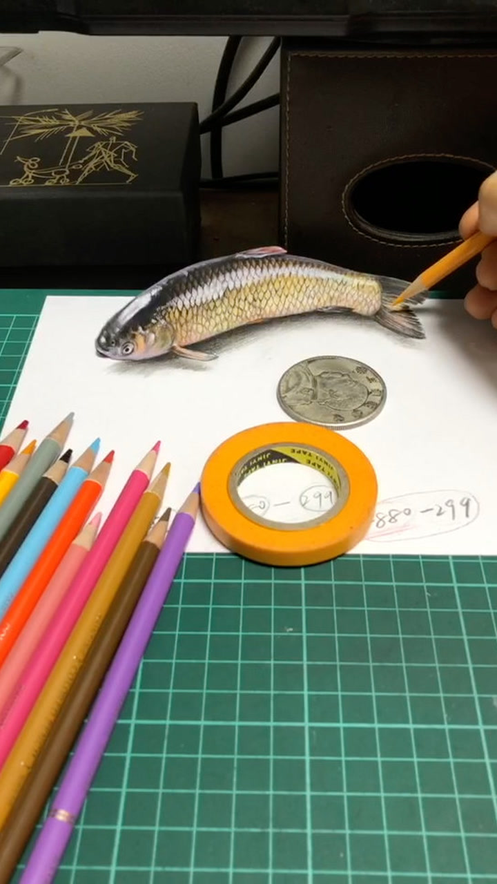 画了6小时的鱼 能换你一个赞吗?3d立体画鱼