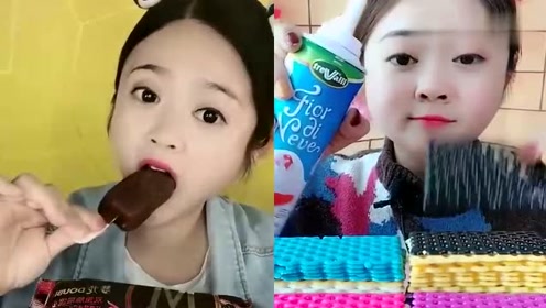 美女直播吃脆皮雪糕奶油饼干,各种口味任意选,是我向往的生活
