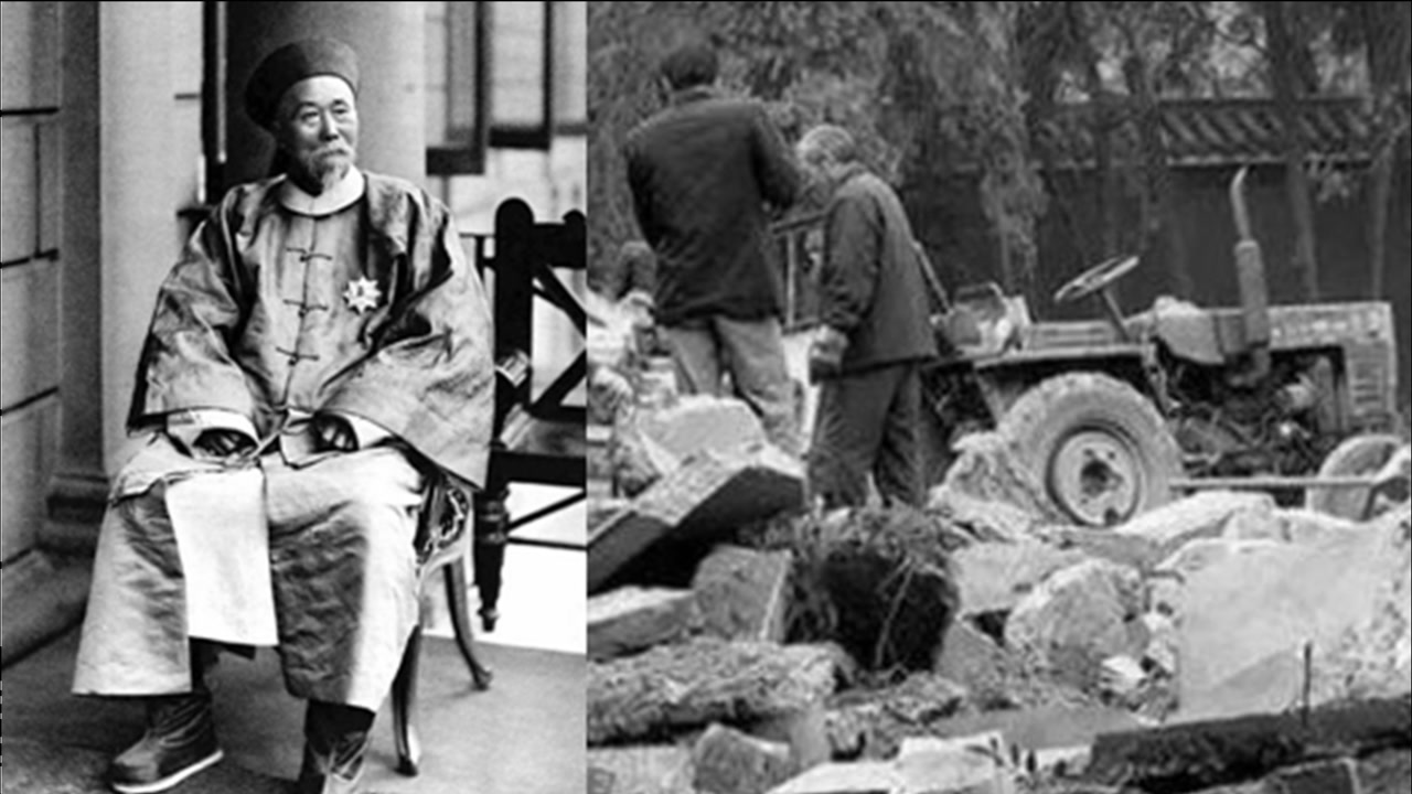 上世纪50十年代,李鸿章墓被民众炸开,尸骨挂拖拉机上游街,最后尸骨无