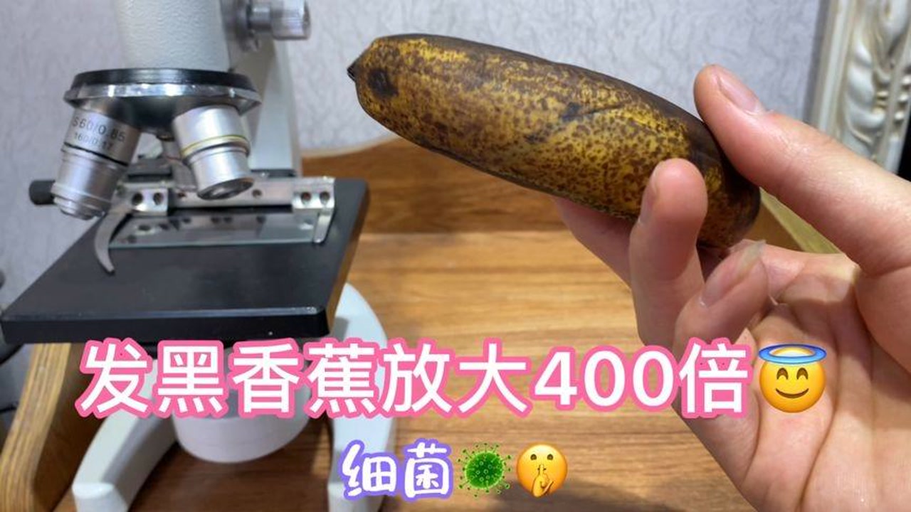 发黑了的香蕉显微镜放大很多腐烂细菌