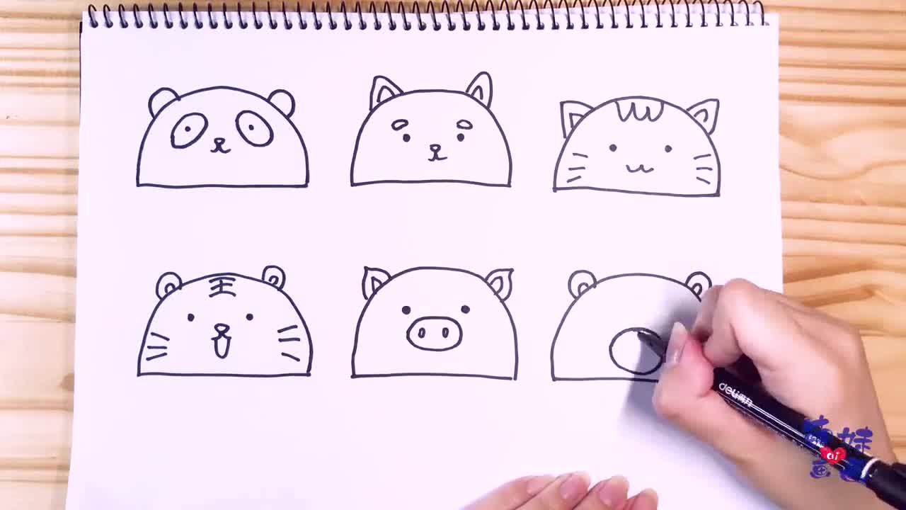 用半圆画出6只可爱的小动物简笔画,零基础美术也能画