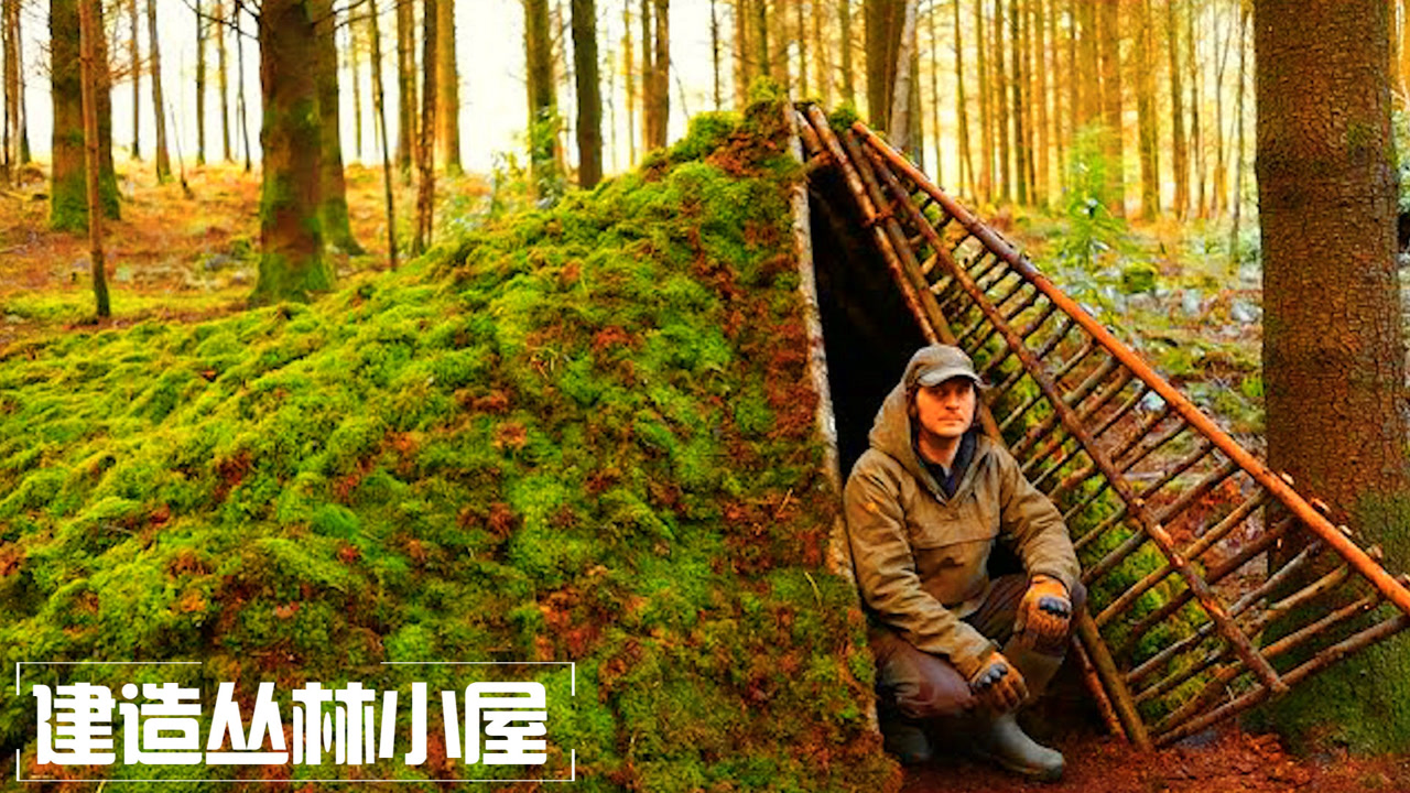 丛林露营,用手工工具在野外建造庇护所
