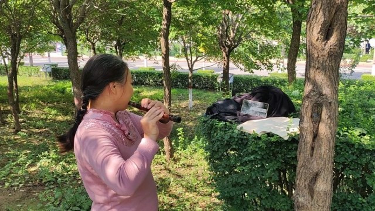 广场里的阿姨,用笛子经典的演奏了一首:《偷功》