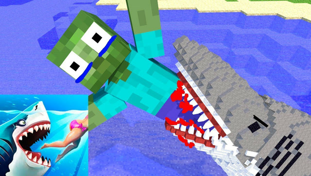 我的世界：真假鲨鱼来袭，美女能否逃生？饥饿鲨小游戏免费观看