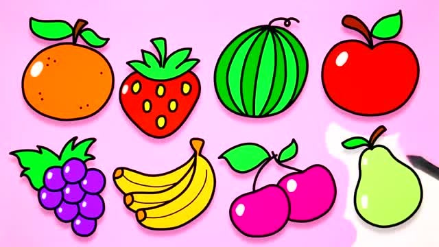 亲子绘画早教,教宝宝如何画8种水果并涂上漂亮的颜色