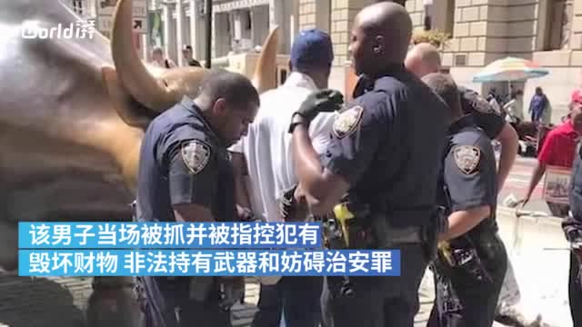 男子砸裂華爾街銅牛,邊砸邊罵特朗普