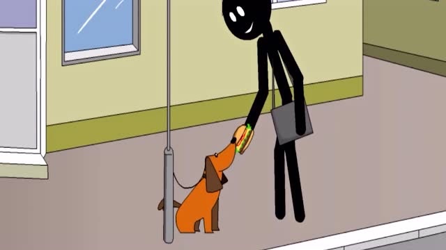 火柴人趣味游戏：看到路边有一只狗狗，没想到被咬了一口免费观看