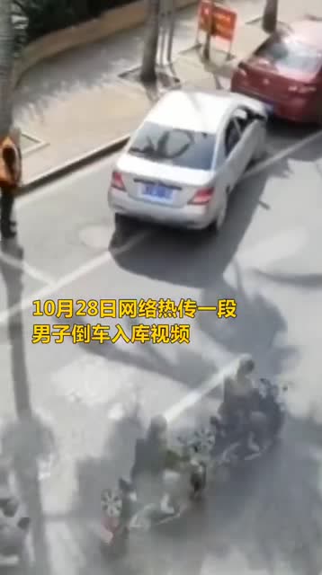 子停車入庫多次失敗掏出捲尺測量,最後乾脆把駕駛證扔了
