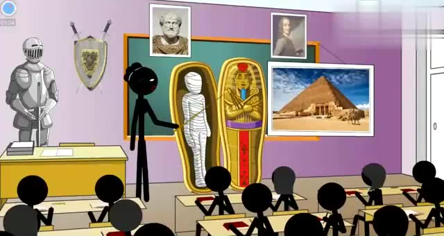火柴人趣味游戏：老师讲埃及历史，把木乃伊带到课堂，怪事发生了免费观看
