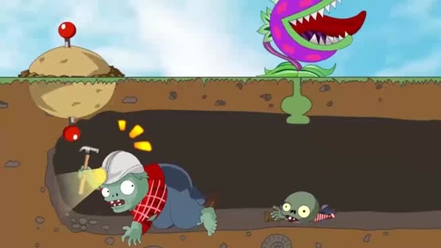 植物大战僵尸，挖洞僵尸挖到地雷脚下！免费观看