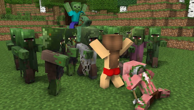 我的世界：小僵村民大战猪人 搞笑动画短片免费观看