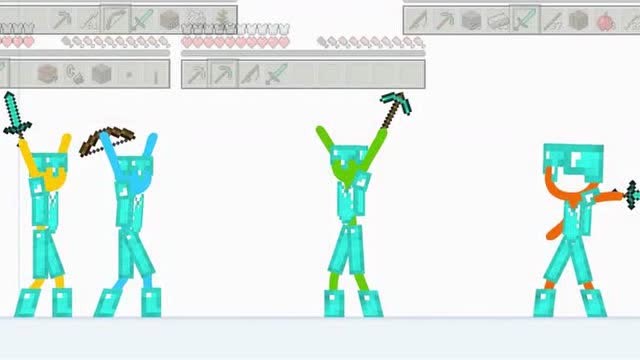 我的世界：四个火柴人对战骷髅小白，精彩小游戏！免费观看