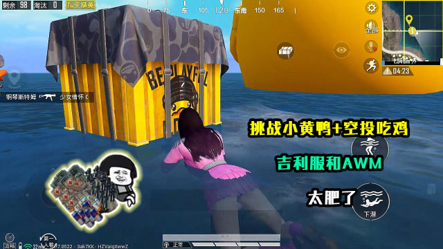 和平精英：挑战只用小黄鸭+空投吃鸡，吉利服和AWM，太肥了！免费观看