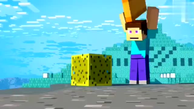 我的世界动画片 史蒂夫用海绵不小心把海水吃干了，尴尬了！免费观看