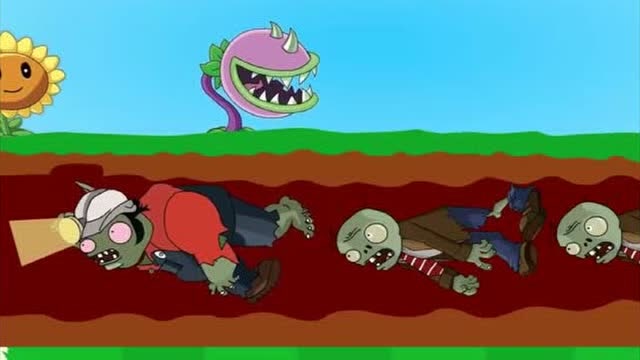 植物大战僵尸小动画，挖地道的僵尸被樱桃炸弹攻击免费观看