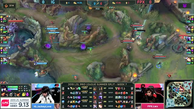 LPL夏季赛比赛视频W7D6 FPX vs IG 第1场免费观看