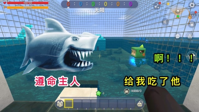 迷你世界：小表弟打了我就想跑，结果遇上暴风雨，我变身巨齿鲨免费观看