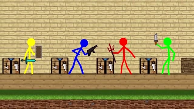 火柴人动画：小黄、小蓝、小绿、小红手持刀箭冲向哪里免费观看