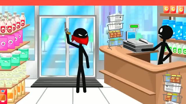 火柴人去超市抢劫，店长见此生气了，决定要惩罚它免费观看