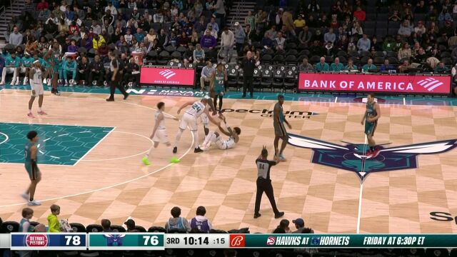 NBA常规赛：活塞vs黄蜂第3节 英文解说回放