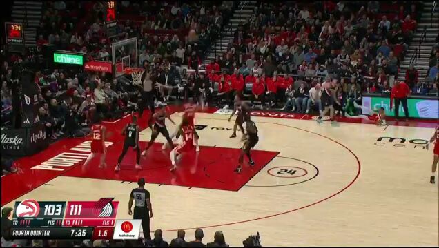 NBA常规赛：老鹰vs开拓者第4节中文解说回放