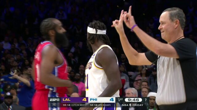 NBA常规赛：湖人vs费城第1节英文原声回放