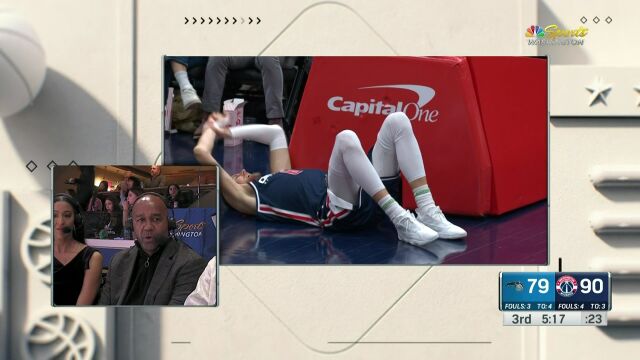 重心太高是不好！波尔津吉斯落地不慎扭伤脚踝