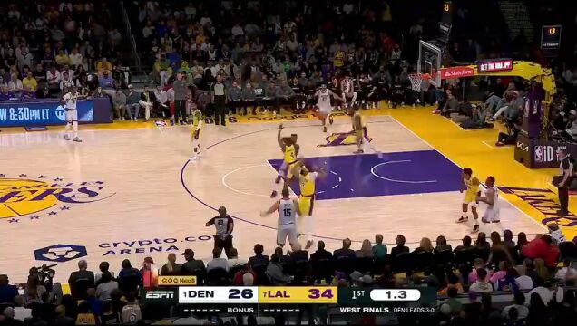 掘金vs湖人第1节中文解说回放