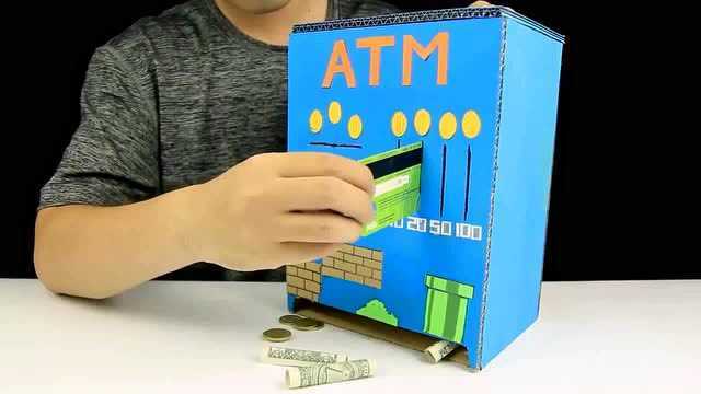 手工DIY:纸板制作超级玛丽ATM机,刷卡出金币