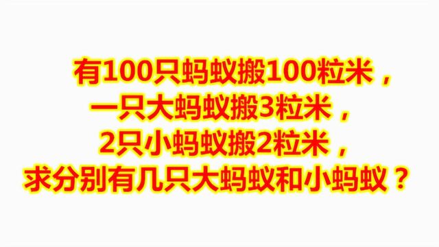 100蚂蚁搬100,大蚁搬3粒米,2只小蚂蚁搬2粒米,求值?