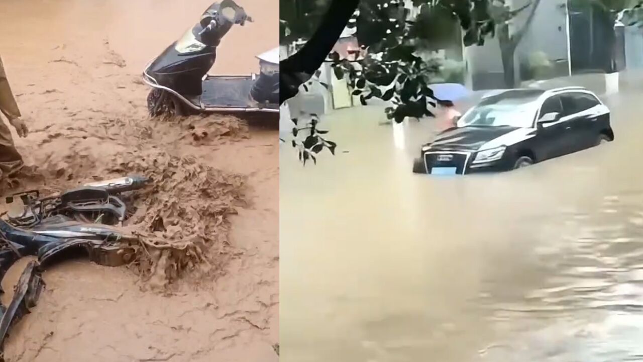 暴雨橙色预警!云南省红河州突发暴雨:城市积水,内涝严重