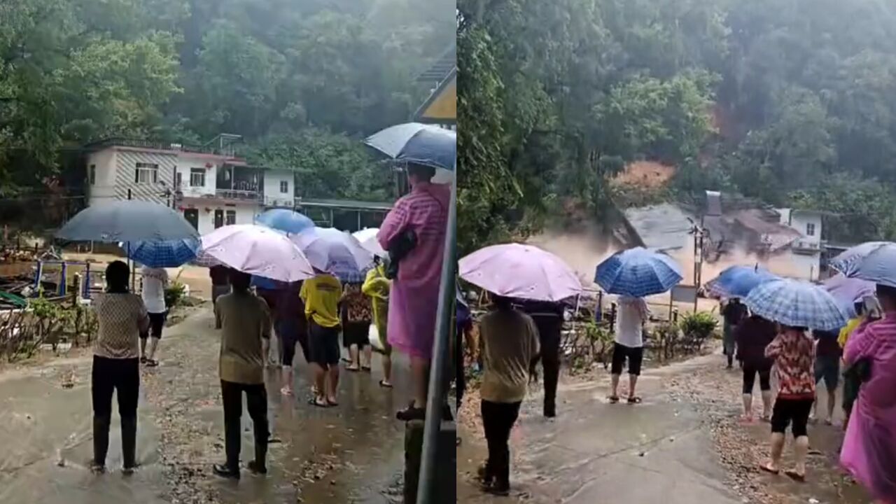 安徽休宁县遭泥石流,两层小楼5秒夷为平地,村民目睹全程久久不愿离去