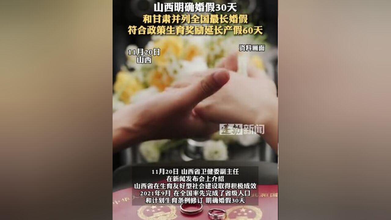 山西明确婚假30天和甘肃并列全国最长婚假,符合政策生育奖励延长产假60天