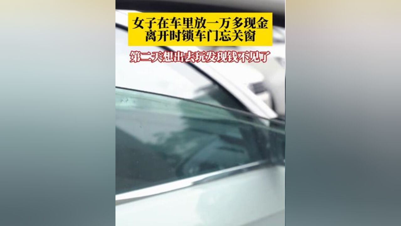 女子在车里储物箱放一万多元现金,停车离开时锁了车门忘关窗,第二天想出去玩时发现钱不见了